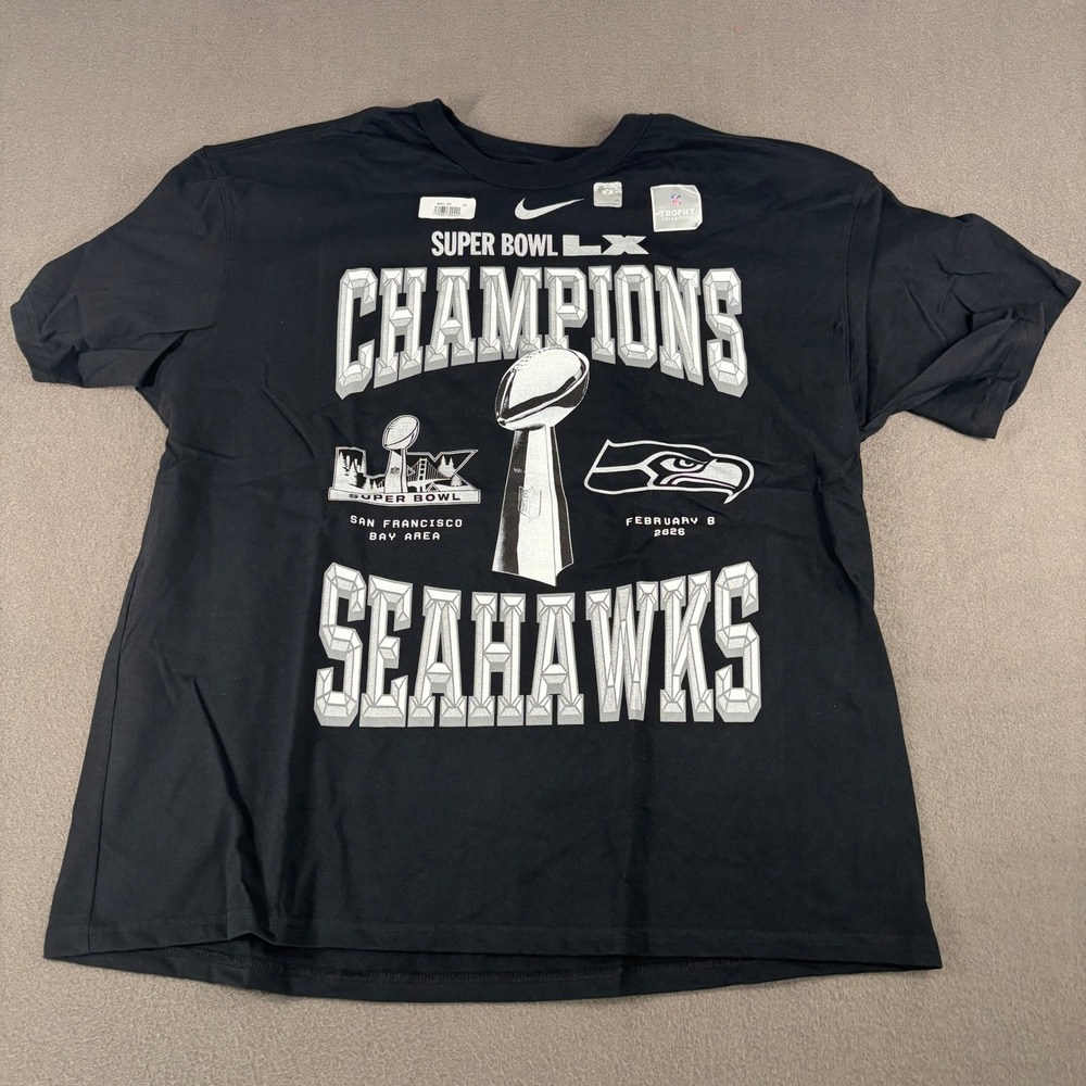 Nike Seattle Seahawks Super Bowl LX Champions Shirt Mens XL Black Graphic Tee